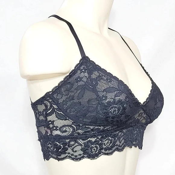 SMALL Xhilaration Wire Free Racerback Sheer Lace Bralette Black NWT - Picture 2 of 3